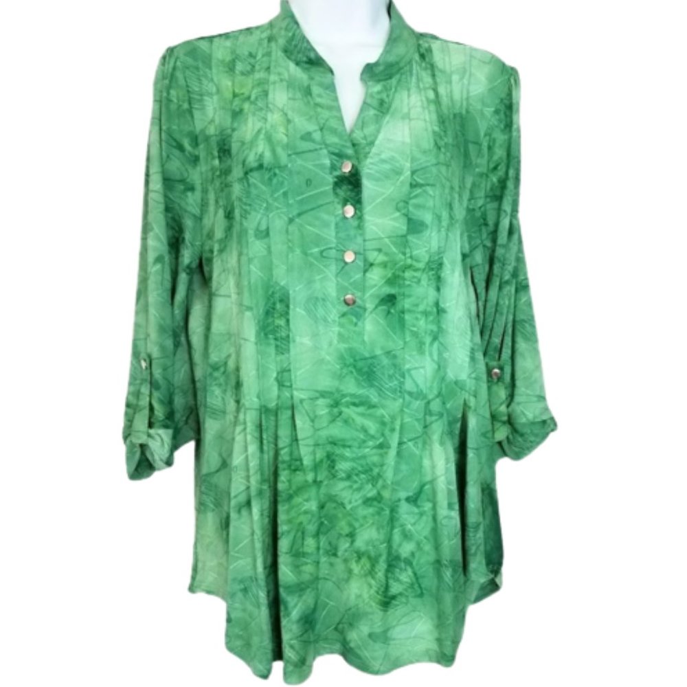New Directions Dali-Green Pullover Blouse Women's Size M